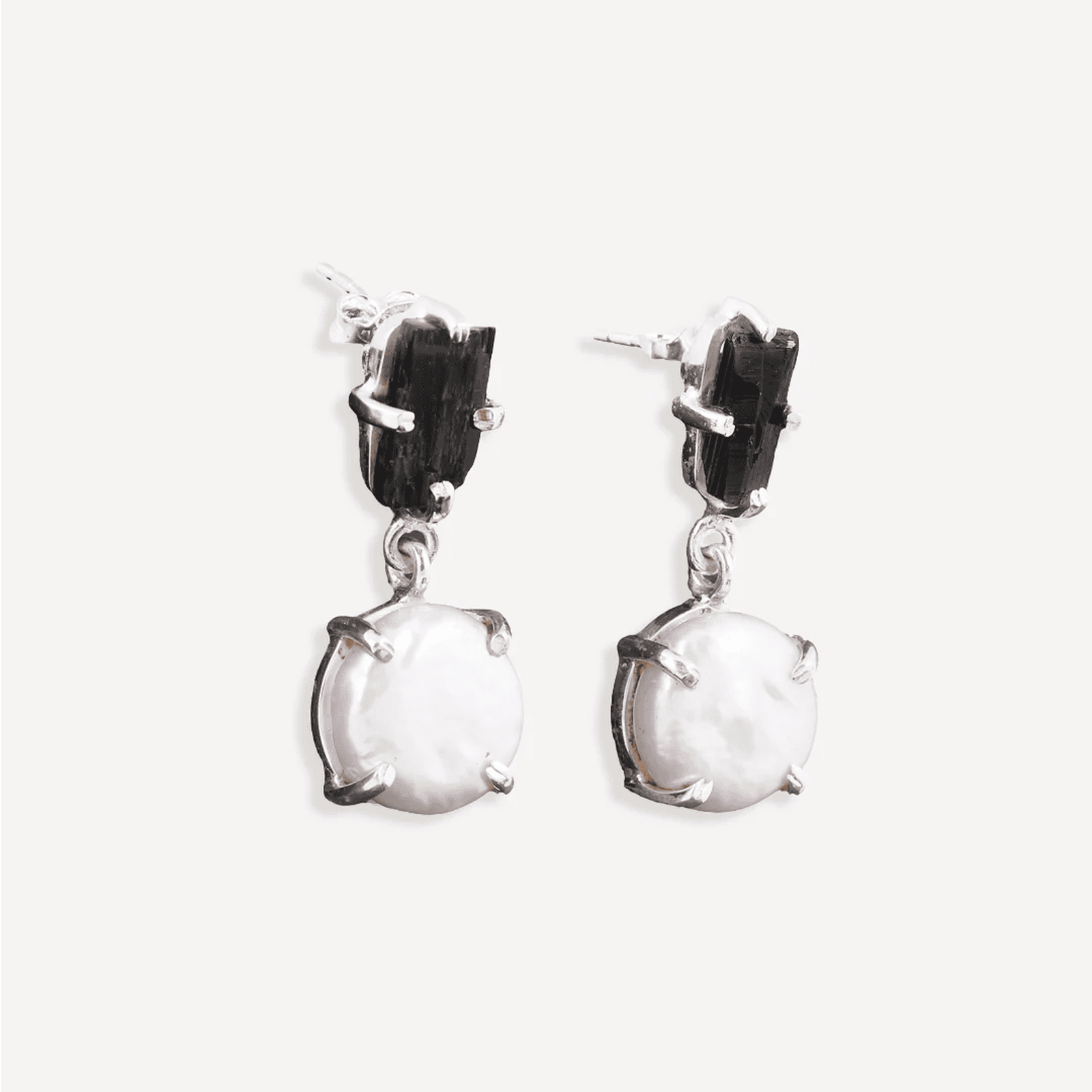 Black Tourmaline and Mother of Pearl 925 Sterling Silver Earrings