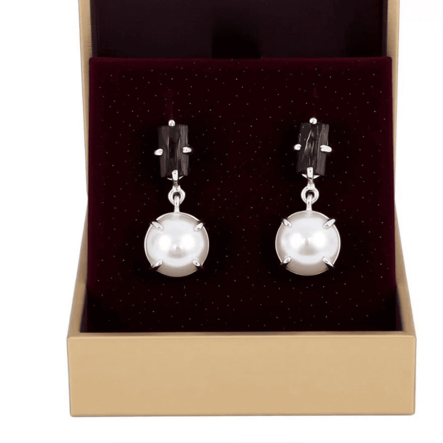 Black Tourmaline and Mother of Pearl 925 Sterling Silver Earrings