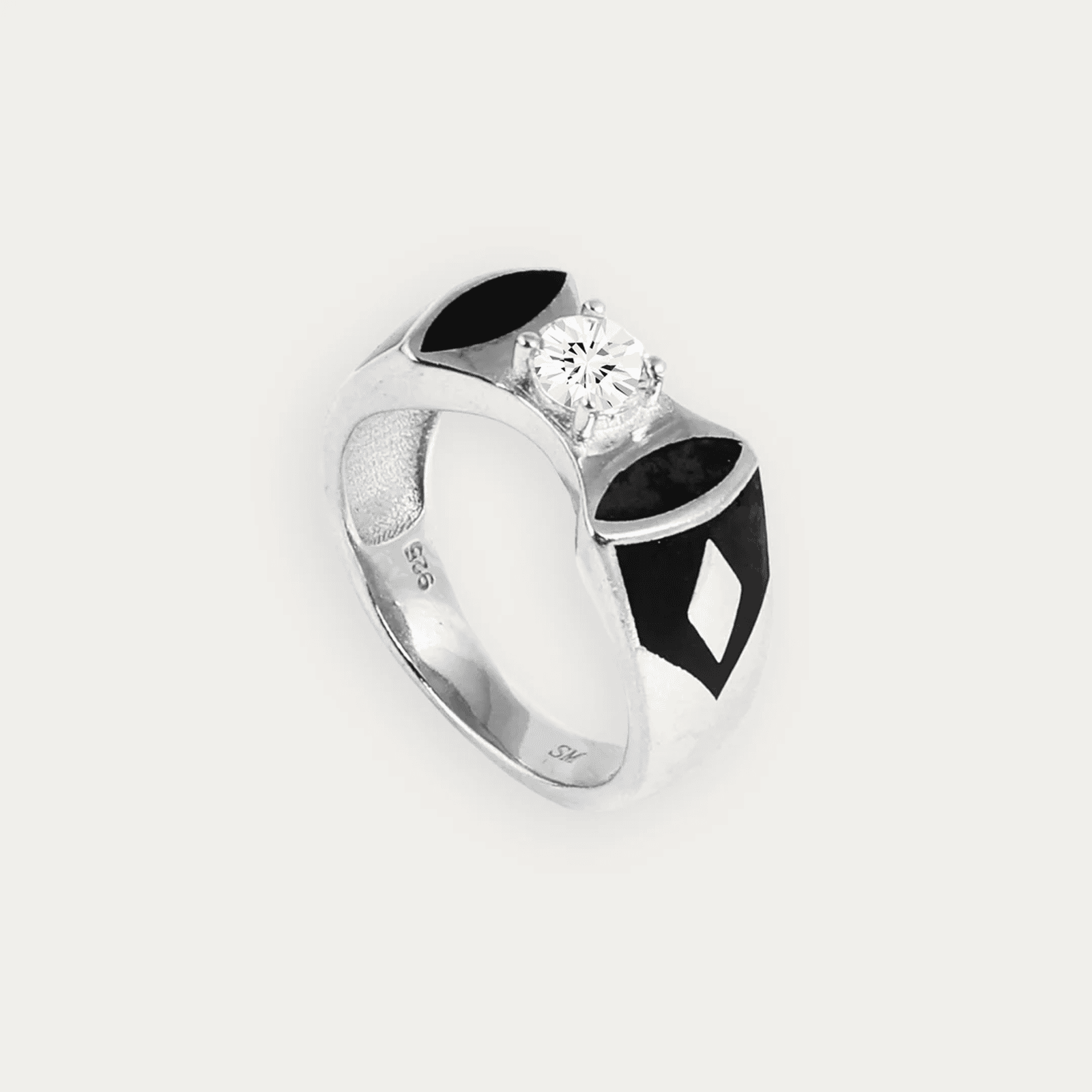 Ring with Black Enamel and Center Diamond Accent For Men - Blisseallure.in