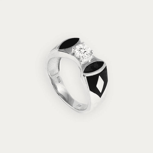 Ring with Black Enamel and Center Diamond Accent For Men - Blisseallure.in