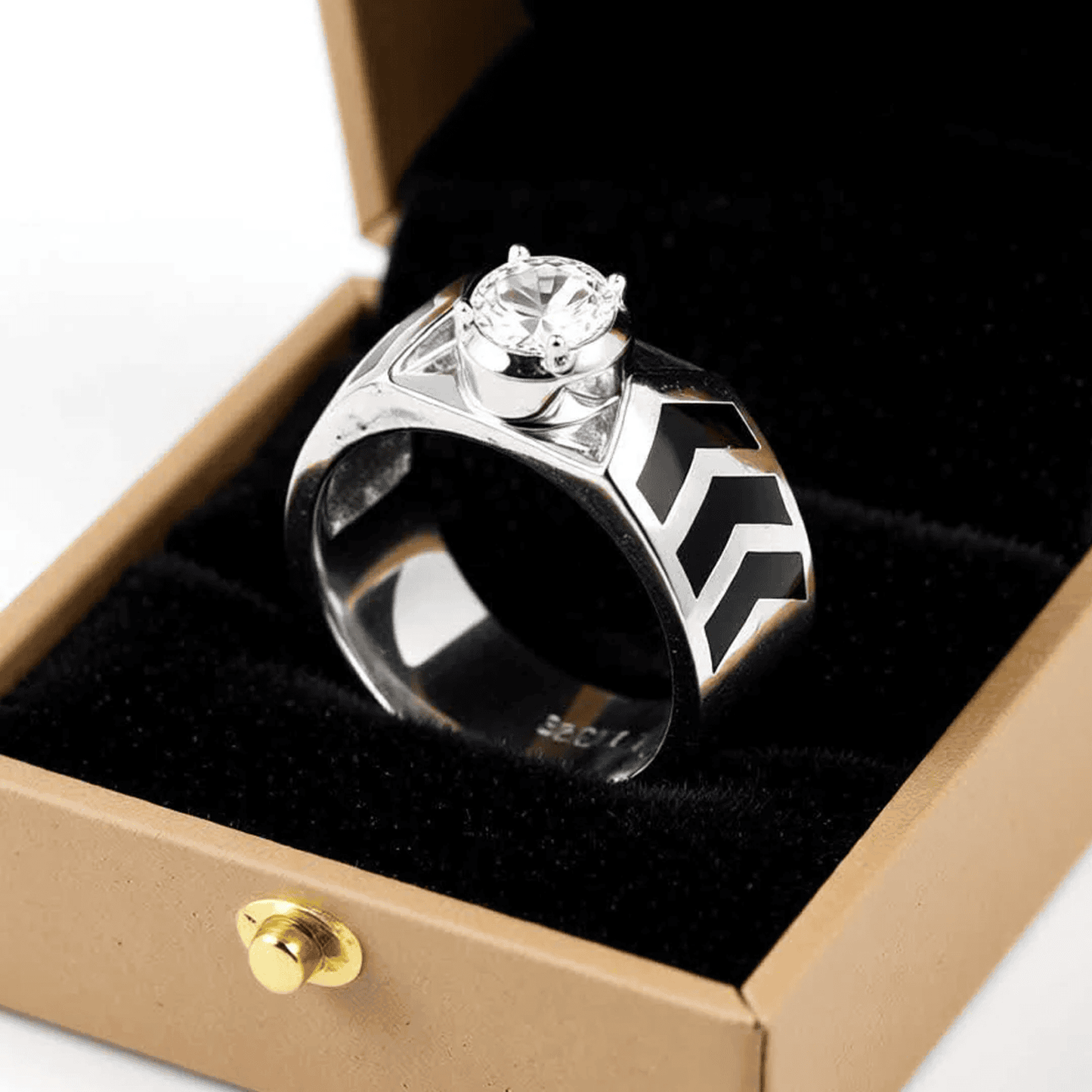Ring for Men with Chevron Design and Oval-Cut Gemstone - Blisseallure.in