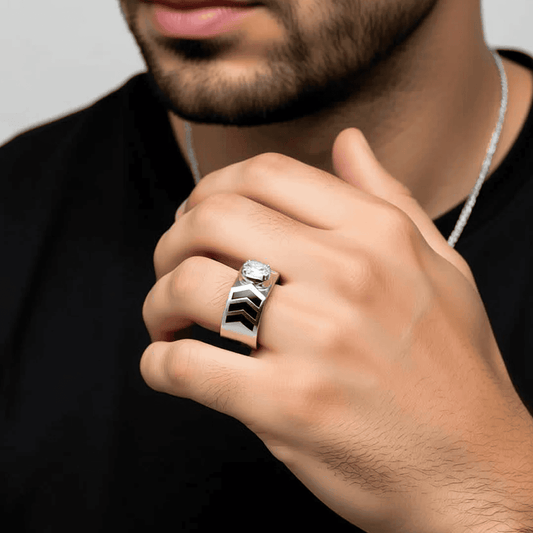 Ring for Men with Chevron Design and Oval-Cut Gemstone - Blisseallure.in