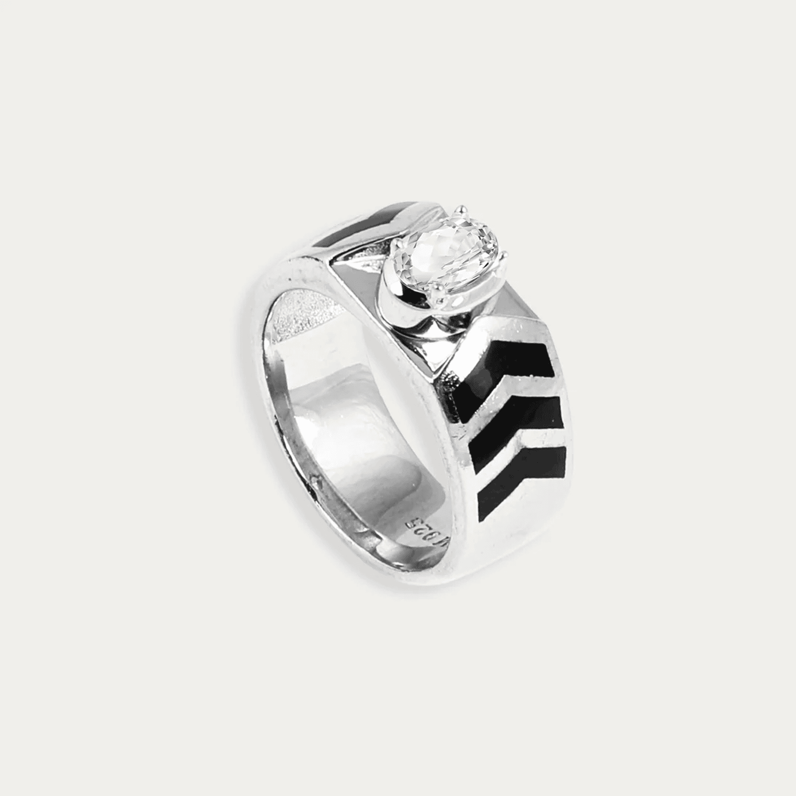 Ring for Men with Chevron Design and Oval-Cut Gemstone - Blisseallure.in