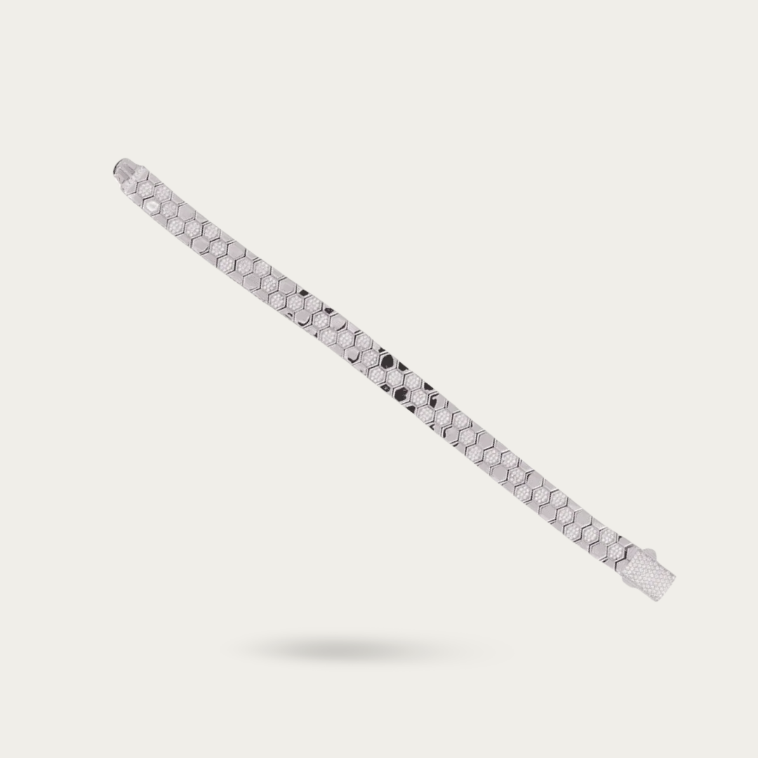 Hexagon-Link Bracelet with CZ Stones - Men