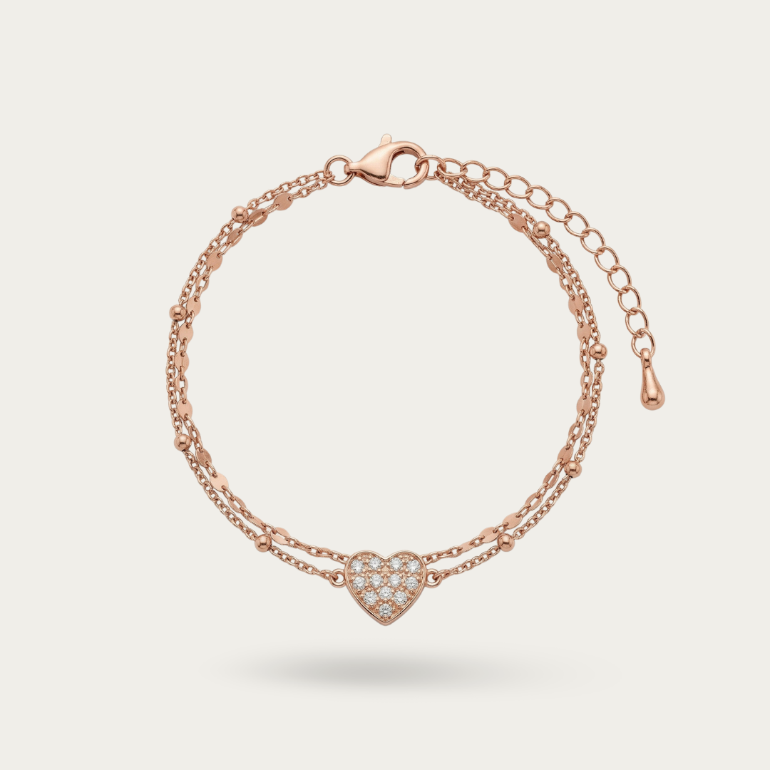 Rose Gold Heart Shaped Layered Bracelet