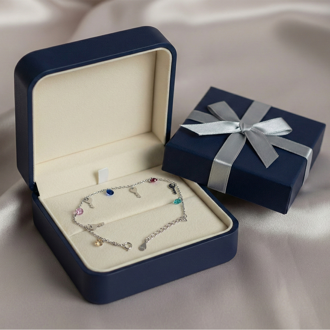 Blisse Allure Sterling Silver Multicoloured Crystals with Key Charms Bracelet