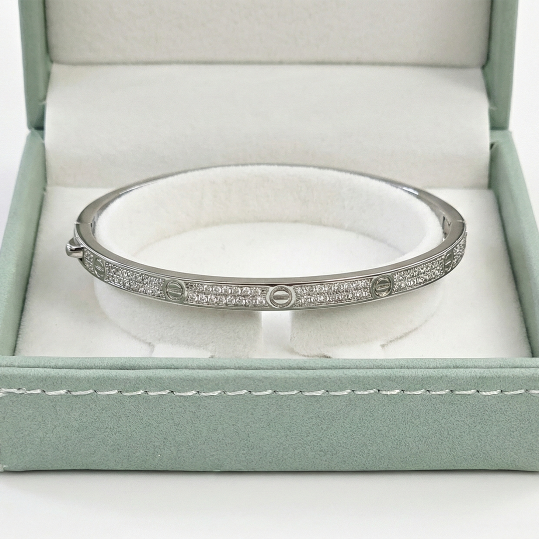 Blisse Allure Sterling Silver Cartier Love Bangle with cubic zirconia