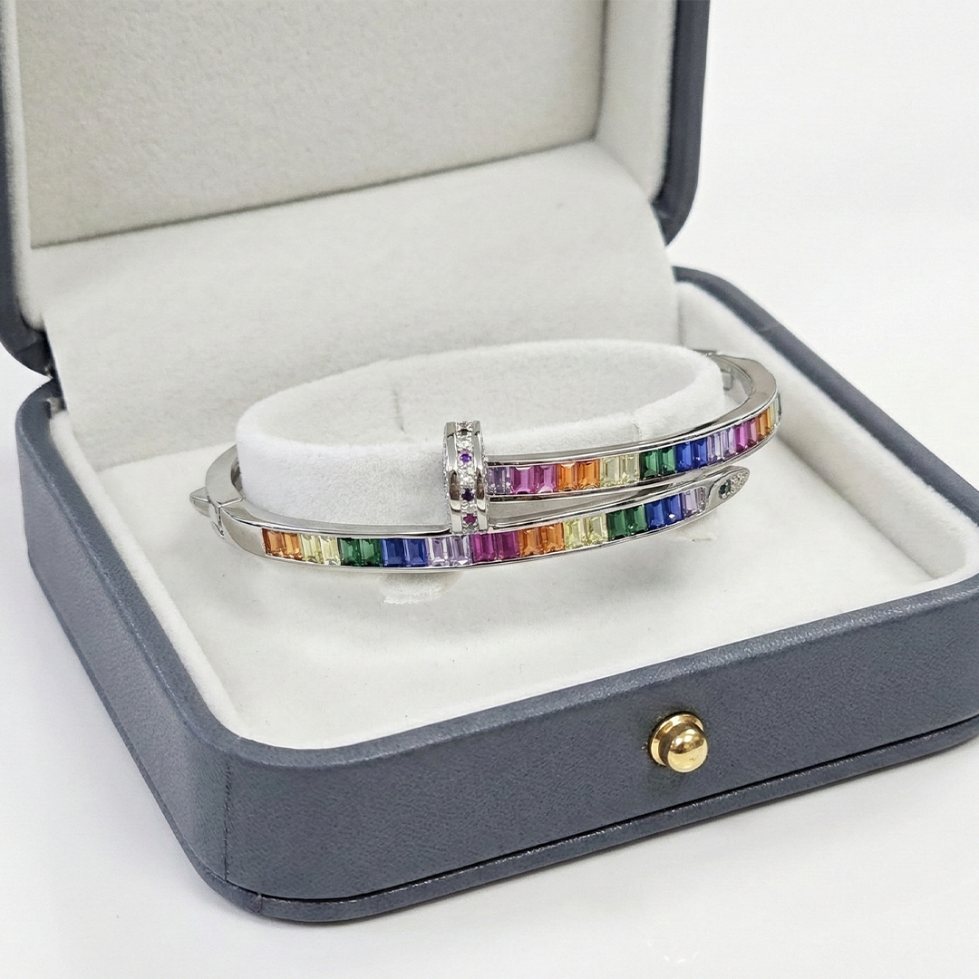 Blisse Allure Sterling Silver Rainbow Overlap Baguette cubic zirconia Bangle
