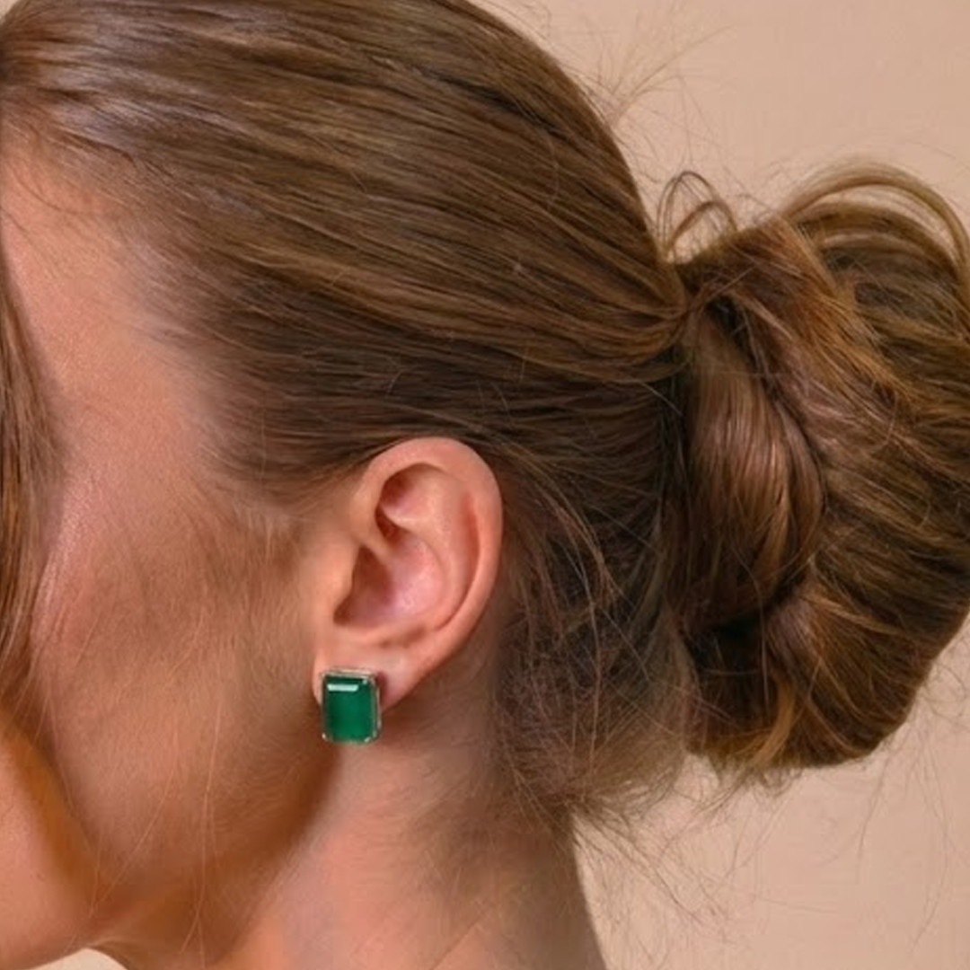Blisse Allure 925 Sterling Silver Green Onyx Stud Earrings