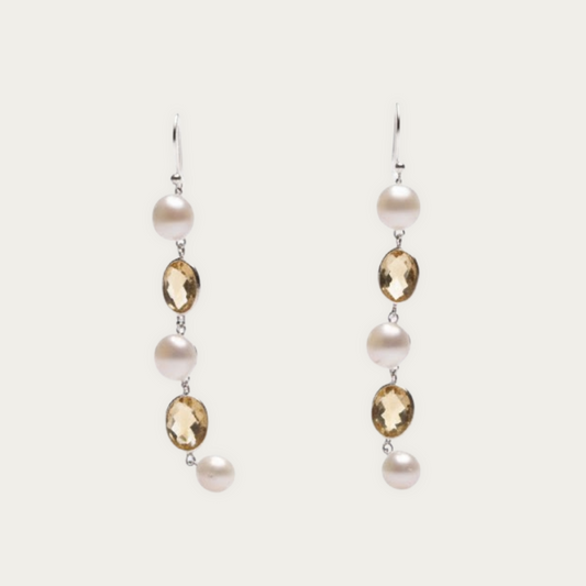 Blisse Allure 925 Sterling Silver Citrine and Pearl Dangler Earrings