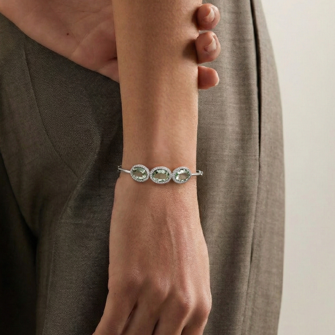 Blisse Allure Sea Green Amethyst Bracelet with white cubic zirconia
