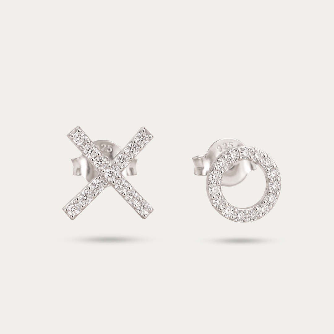 Blisseallure 925 Sterling Sparkling Cubic Zirconia Mismatched Studs