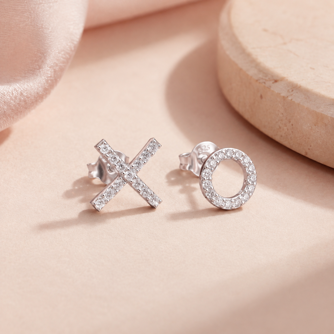 Blisseallure 925 Sterling Sparkling Cubic Zirconia Mismatched Studs