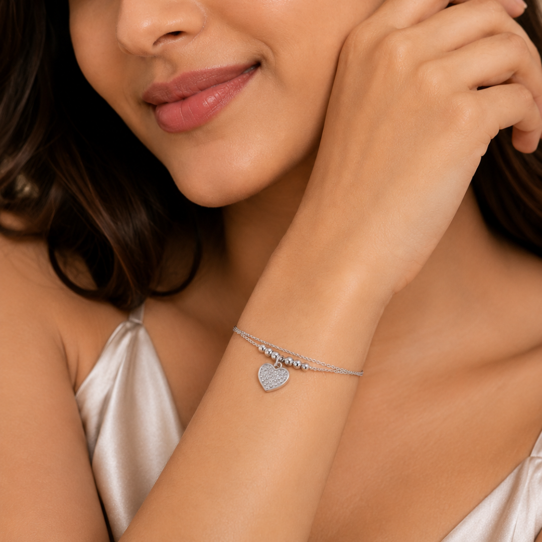 Blisse allure 925 Sterling Silver Double Layer Heart Charm Bracelet