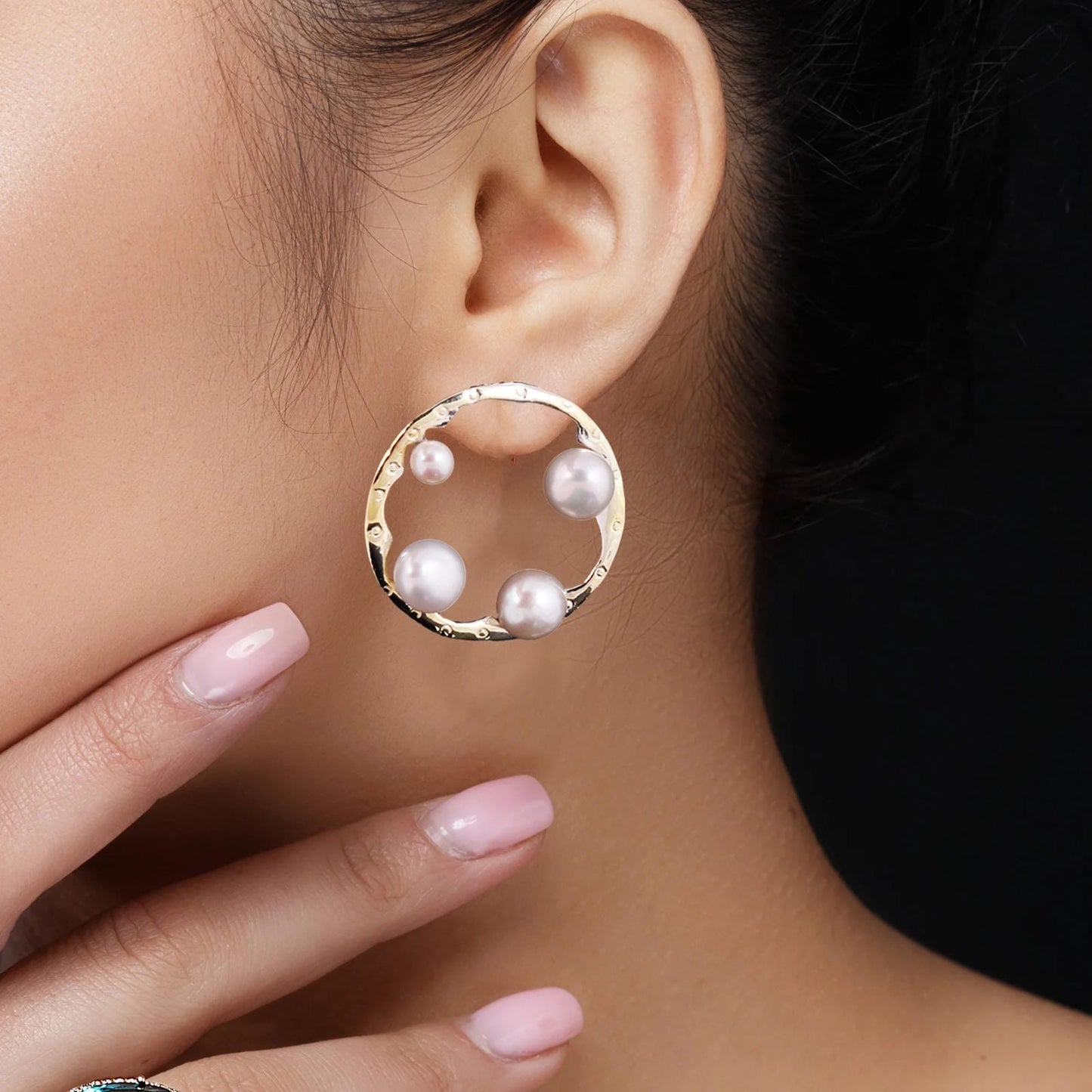 Modern Circle 925 Sterling SIlver Earrings with Freshwater Pearls & Pendant Set