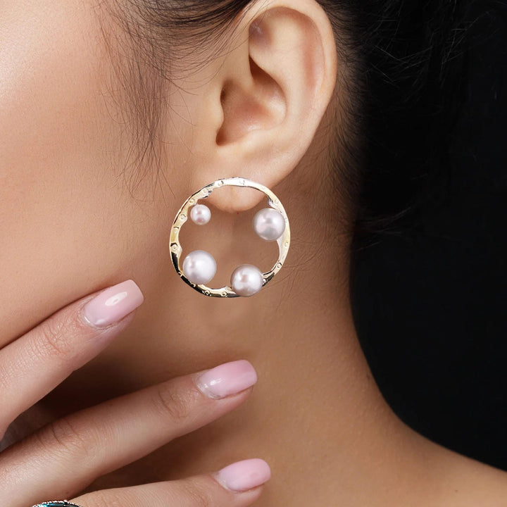 Modern Circle 925 Sterling SIlver Earrings with Freshwater Pearls & Pendant Set