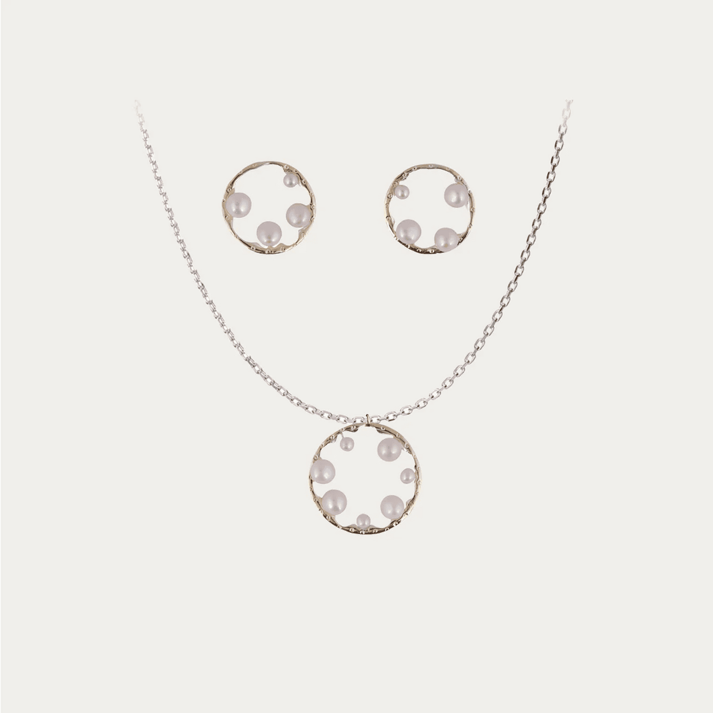 Modern Circle 925 Sterling SIlver Earrings with Freshwater Pearls & Pendant Set