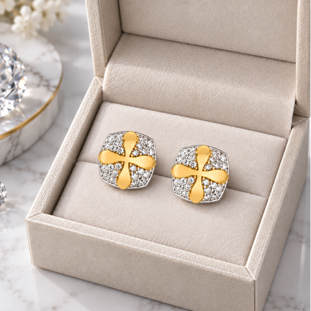 Blisseallure 925 Sterling silver Cross Accent Cubic Zirconia Square Studs