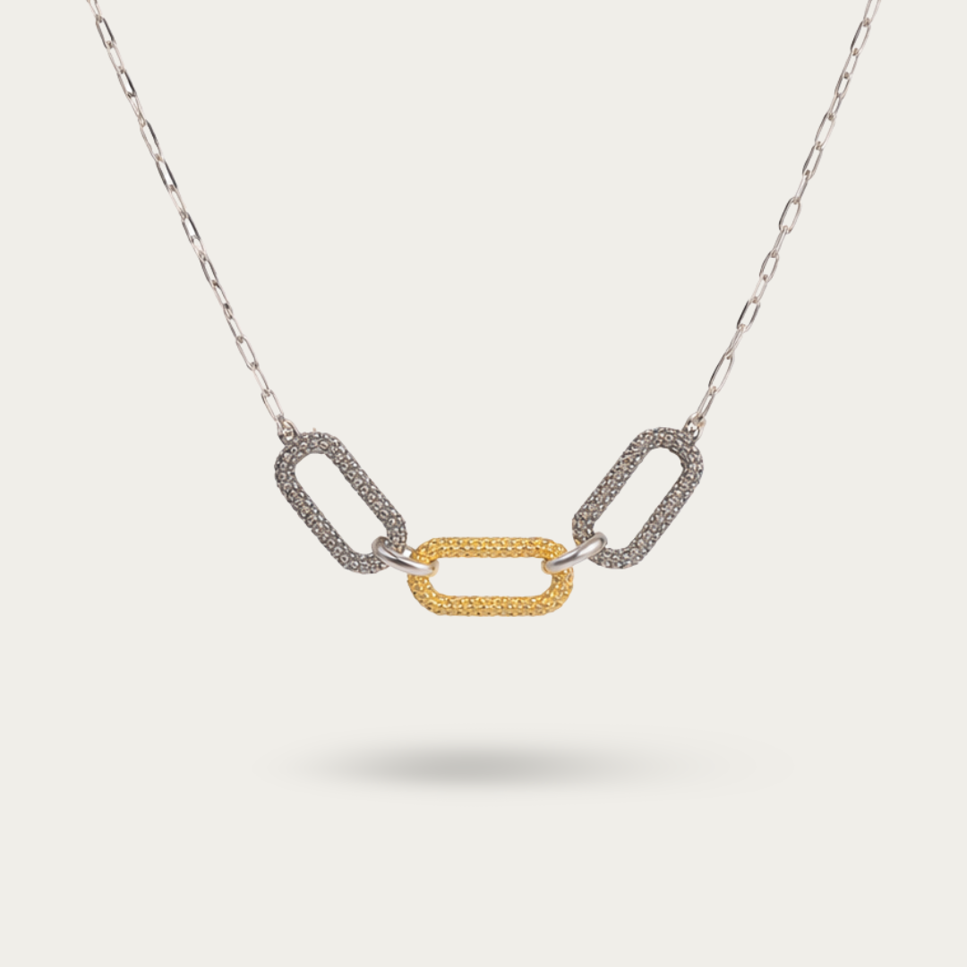 Oxidised Silver and Gold Linked Necklace