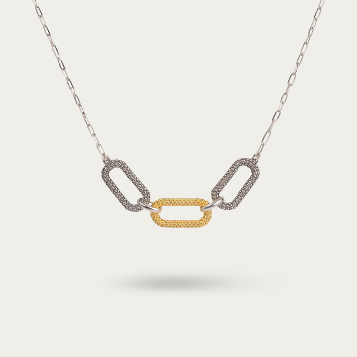 Oxidised Silver and Gold Linked Necklace