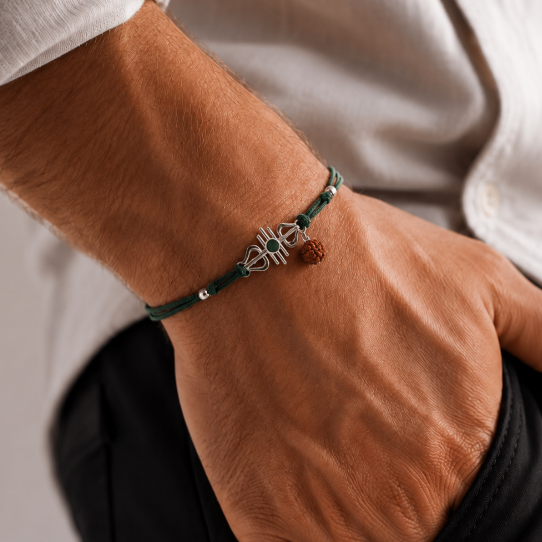 Blisse Allure 925 Sterling Shiva Trishul design with rudraksha silver rakhi for brother