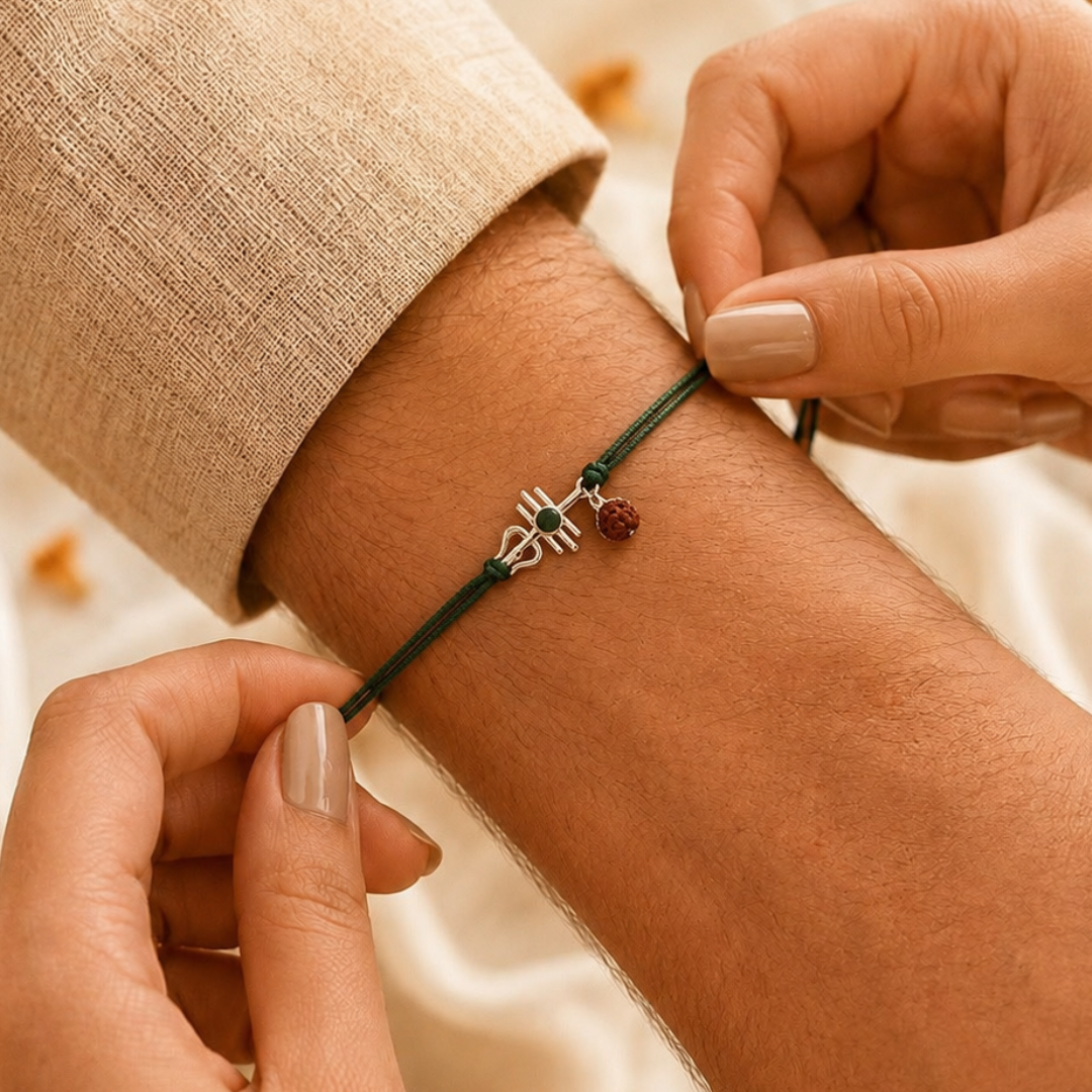 Blisse Allure 925 Sterling Shiva Trishul design with rudraksha silver rakhi for brother
