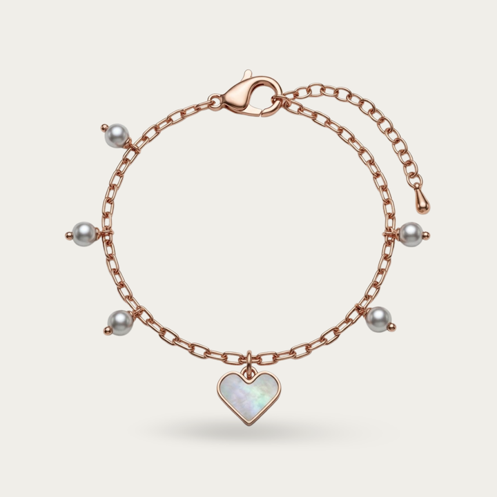 Bracelet with Heart shaped Charm and Pearl drops