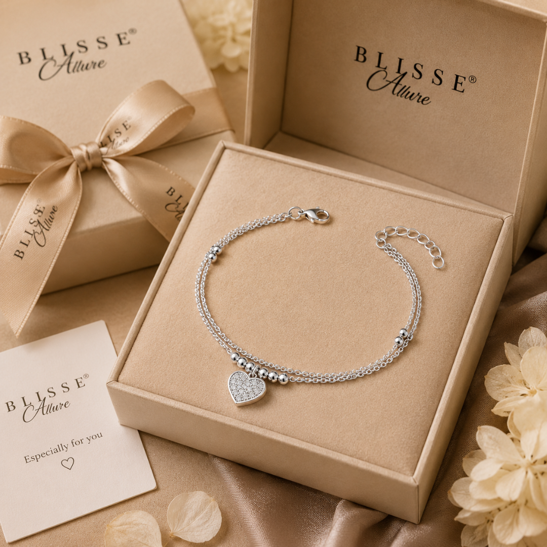 Blisse allure 925 Sterling Silver Double Layer Heart Charm Bracelet