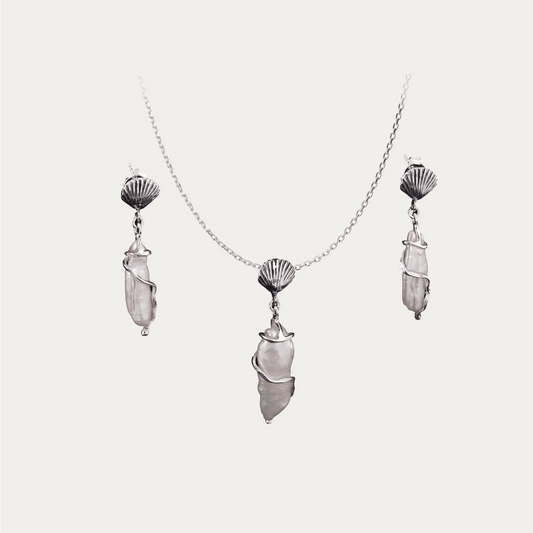 Baroque Pearl Shell Drop 925 Sterling SIlver Earrings & Pendant Set