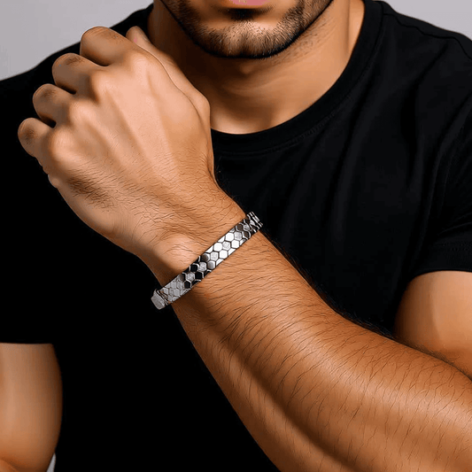 Hexagon-Link Bracelet with CZ Stone Detailing - men