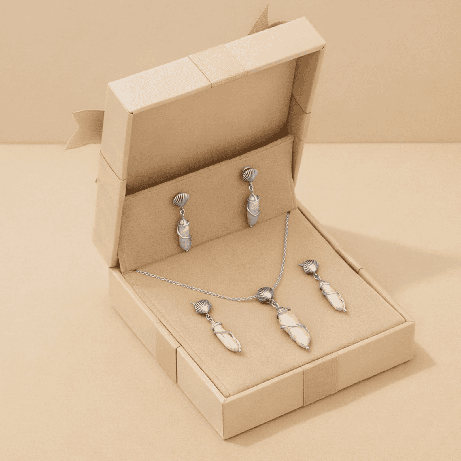 Baroque Pearl Shell Drop 925 Sterling SIlver Earrings & Pendant Set