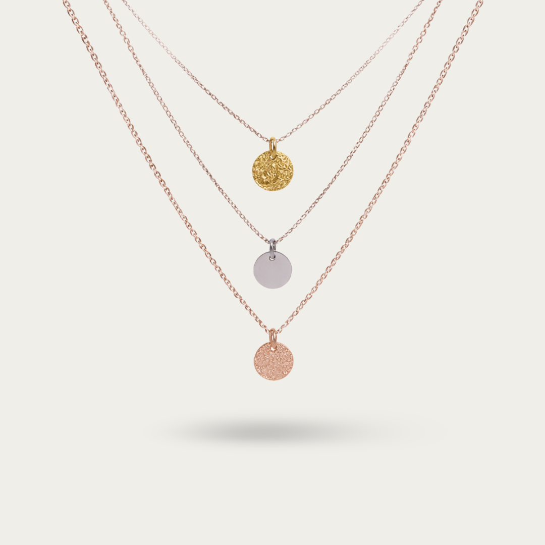 Three Layered Necklace with Three toned Charms