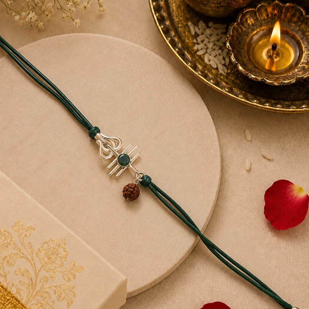 Blisse Allure 925 Sterling Shiva Trishul design with rudraksha silver rakhi for brother