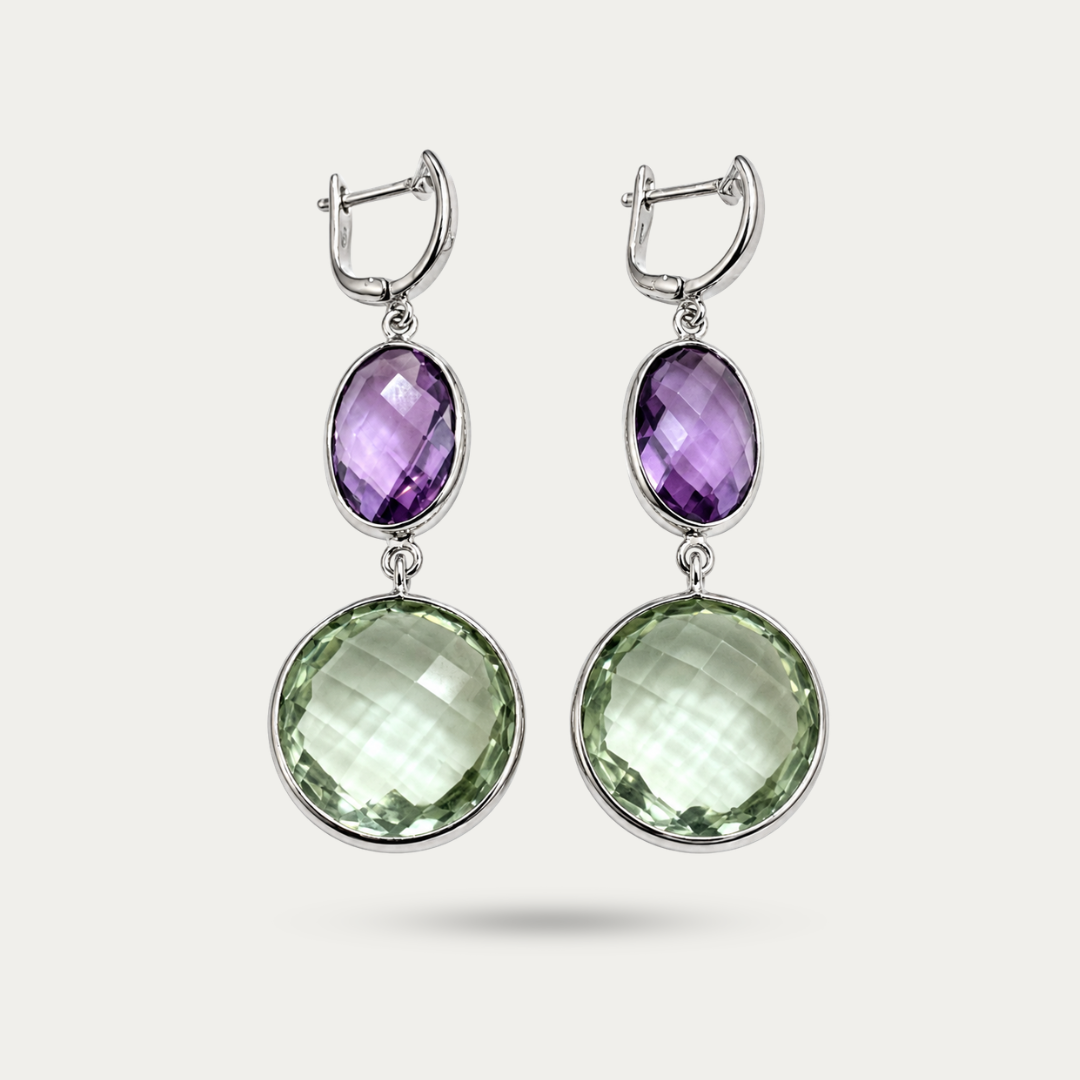 Blisse allure 925 Sterling Silver Citrine & Green Amethyst Two-Stone Drop Earrings