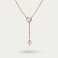Rose Gold Heart Pearl Lariat Necklace