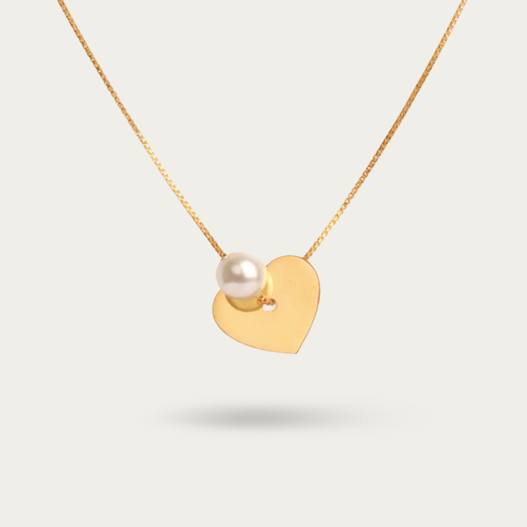 Dangling Heart of Gold with Pearl Drop Necklace