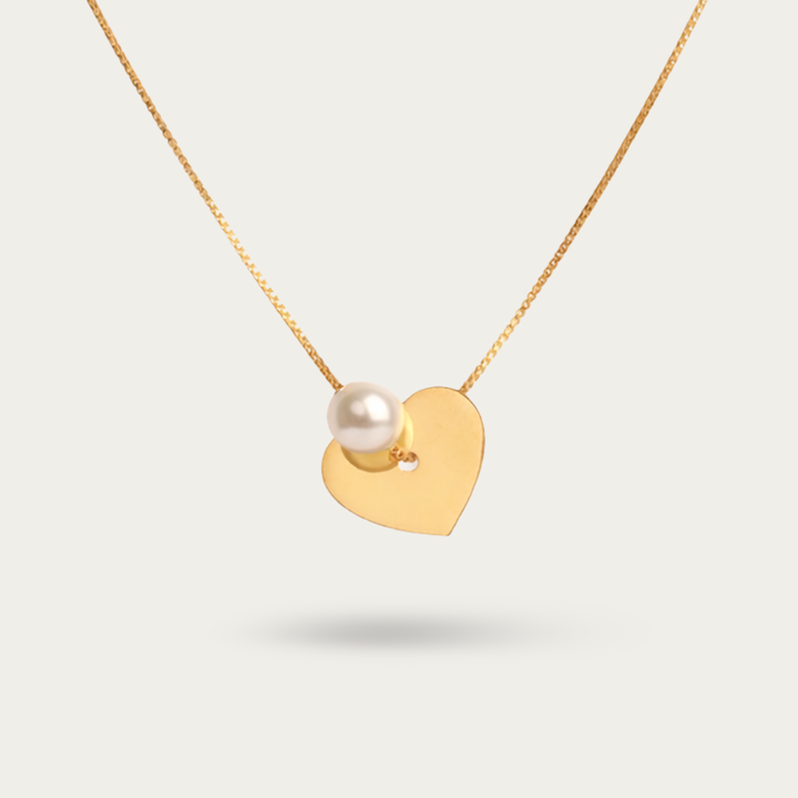 Dangling Heart of Gold with Pearl Drop Necklace
