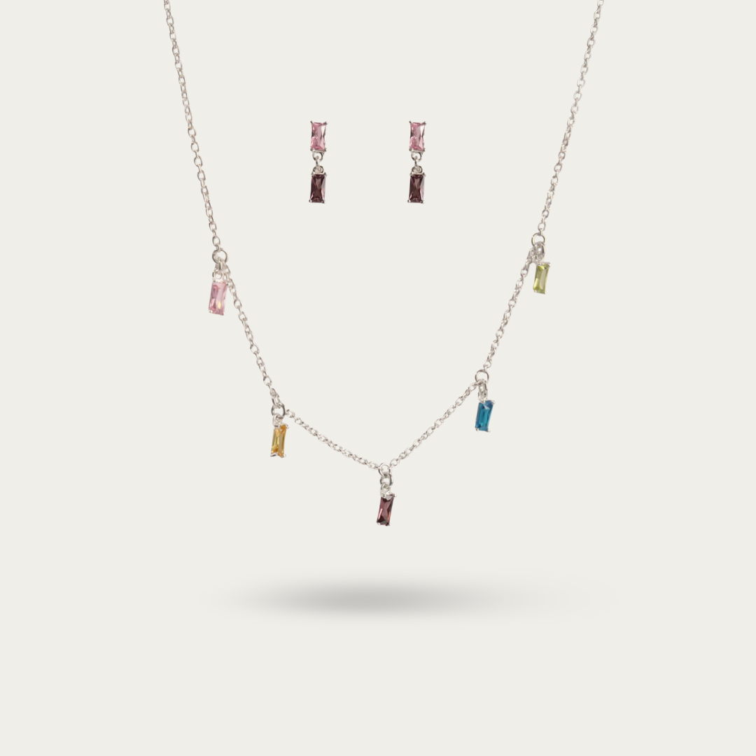 Multi Stone Studded Charms Necklace Set