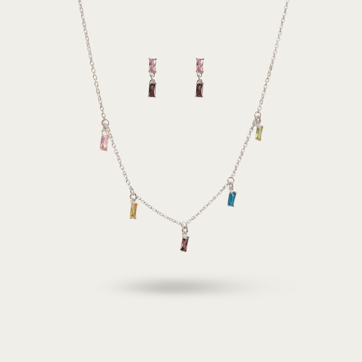 Multi Stone Studded Charms Necklace Set