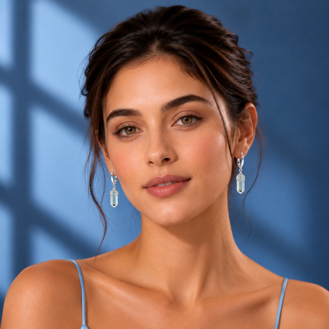 Blisse allure 925 Sterling Silver Clear Quartz Crystal Point Leverback Drop Earrings