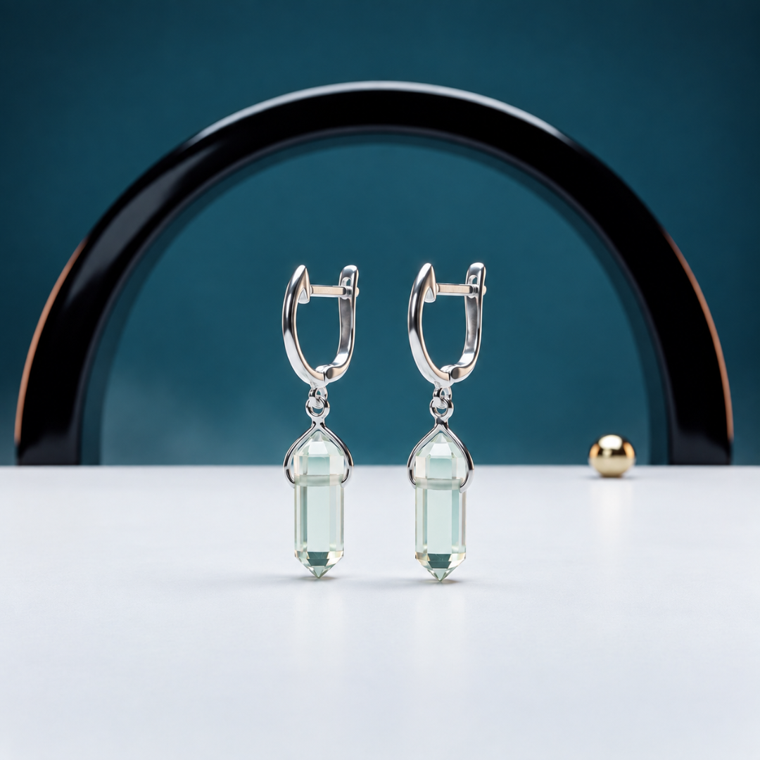 Blisse allure 925 Sterling Silver Clear Quartz Crystal Point Leverback Drop Earrings