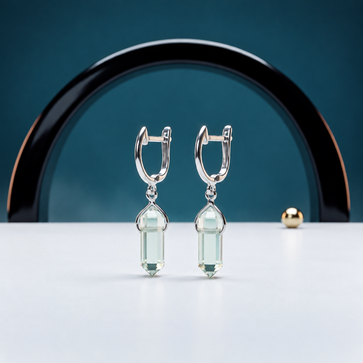 Blisse allure 925 Sterling Silver Clear Quartz Crystal Point Leverback Drop Earrings