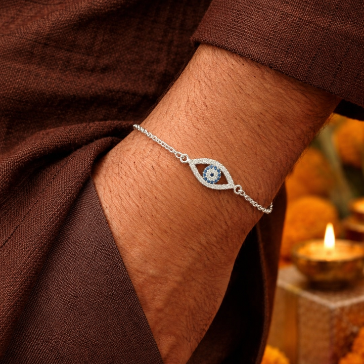 Blisse Allure 925 sterling with CZ evil eye bracelet rakhi for brother
