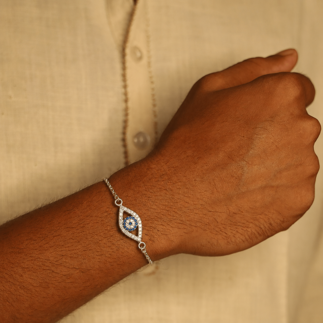Blisse Allure 925 sterling with CZ evil eye bracelet rakhi for brother