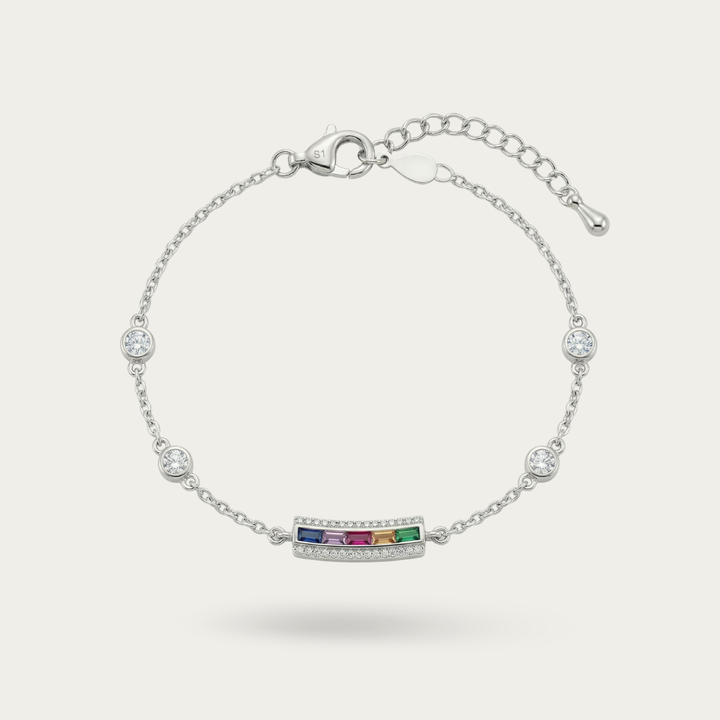 Blisse Allure Sterling Silver Rainbow Multicoloured CZ Bracelet
