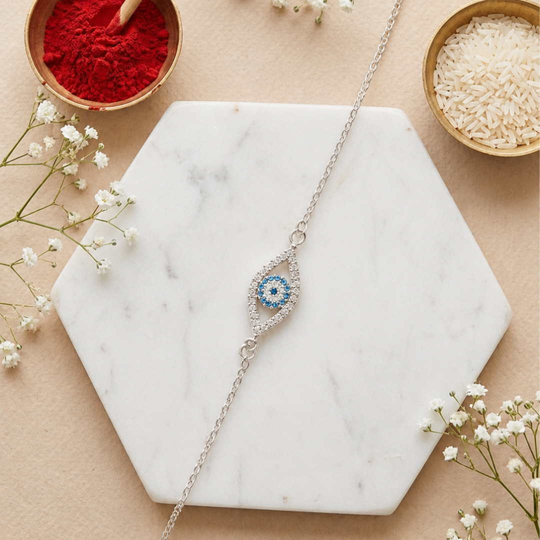 Blisse Allure 925 sterling with CZ evil eye bracelet rakhi for brother