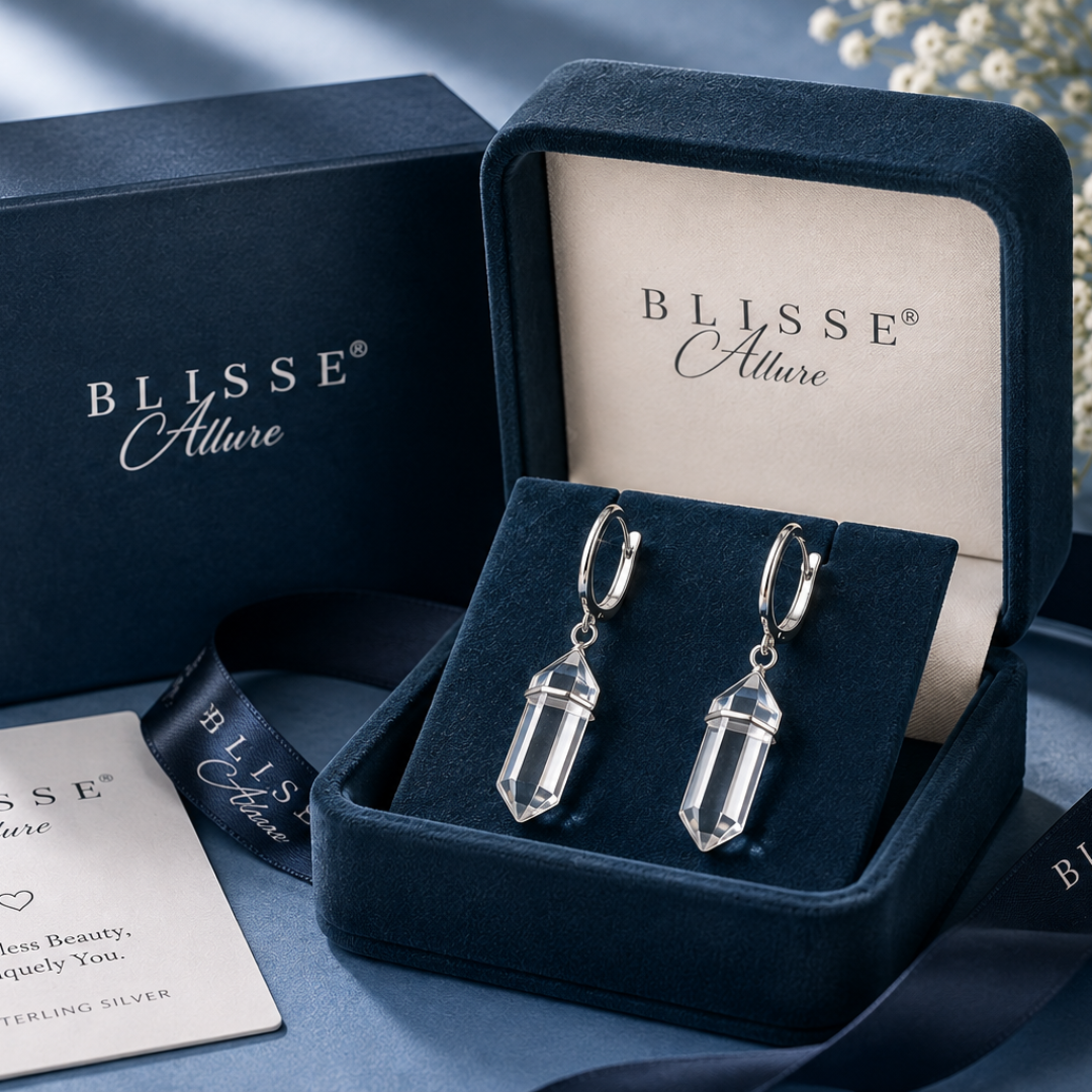 Blisse allure 925 Sterling Silver Clear Quartz Crystal Point Leverback Drop Earrings