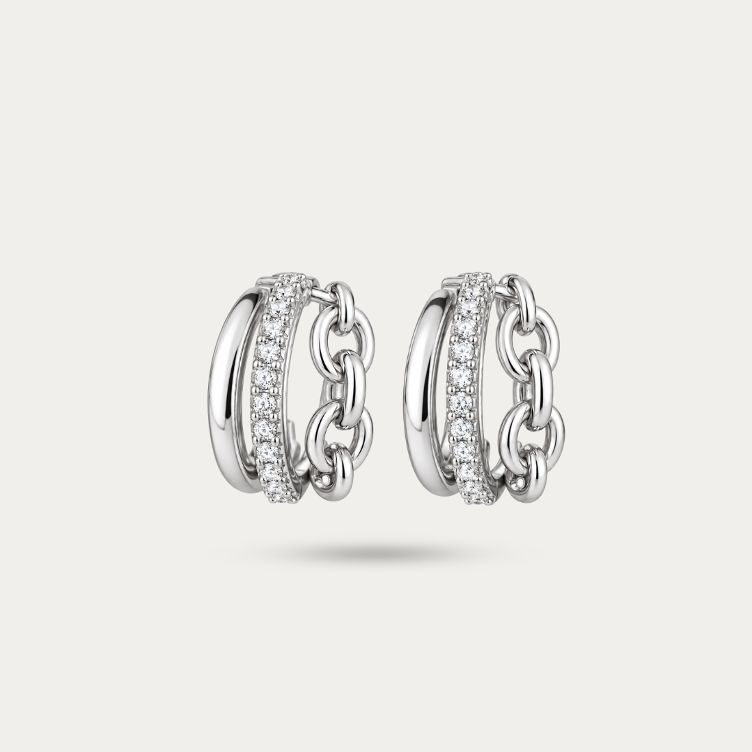 Blisseallure 925 Sterling Silver Multi-Row Chain & CZ Hoop Earrings