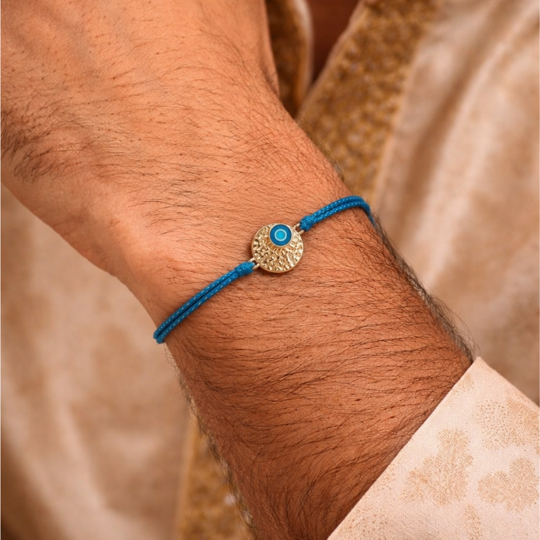Blisse Allure Sterling Silver Nazar Rakhi in Hammered Gold disc