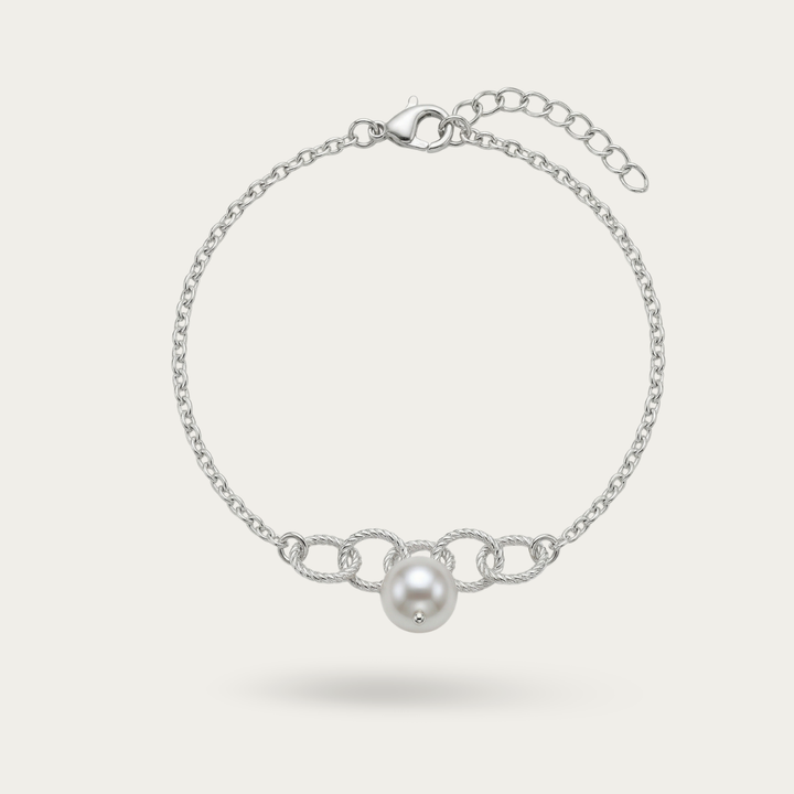 Blisse Allure Sterling Silver Bracelet with Pear shape links and Pearl drop